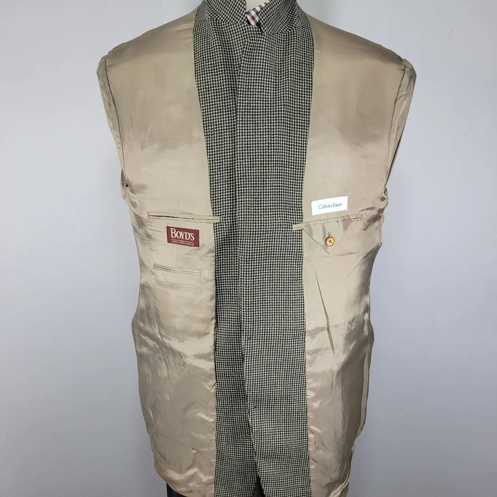 Calvin Klein Men's‎ Sport Coat Blazer Three Button Beige Black Wool 46XL